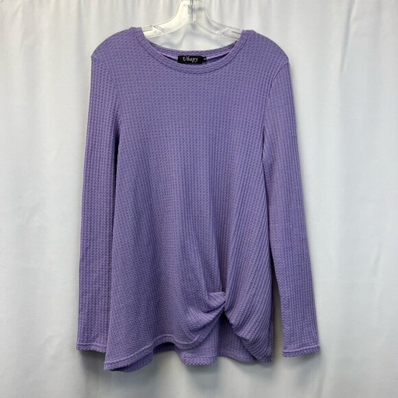 Uhapy Womens Casual Top Purple Long Sleeve Twist Front Waffle Knit Small - Picture 1 of 10
